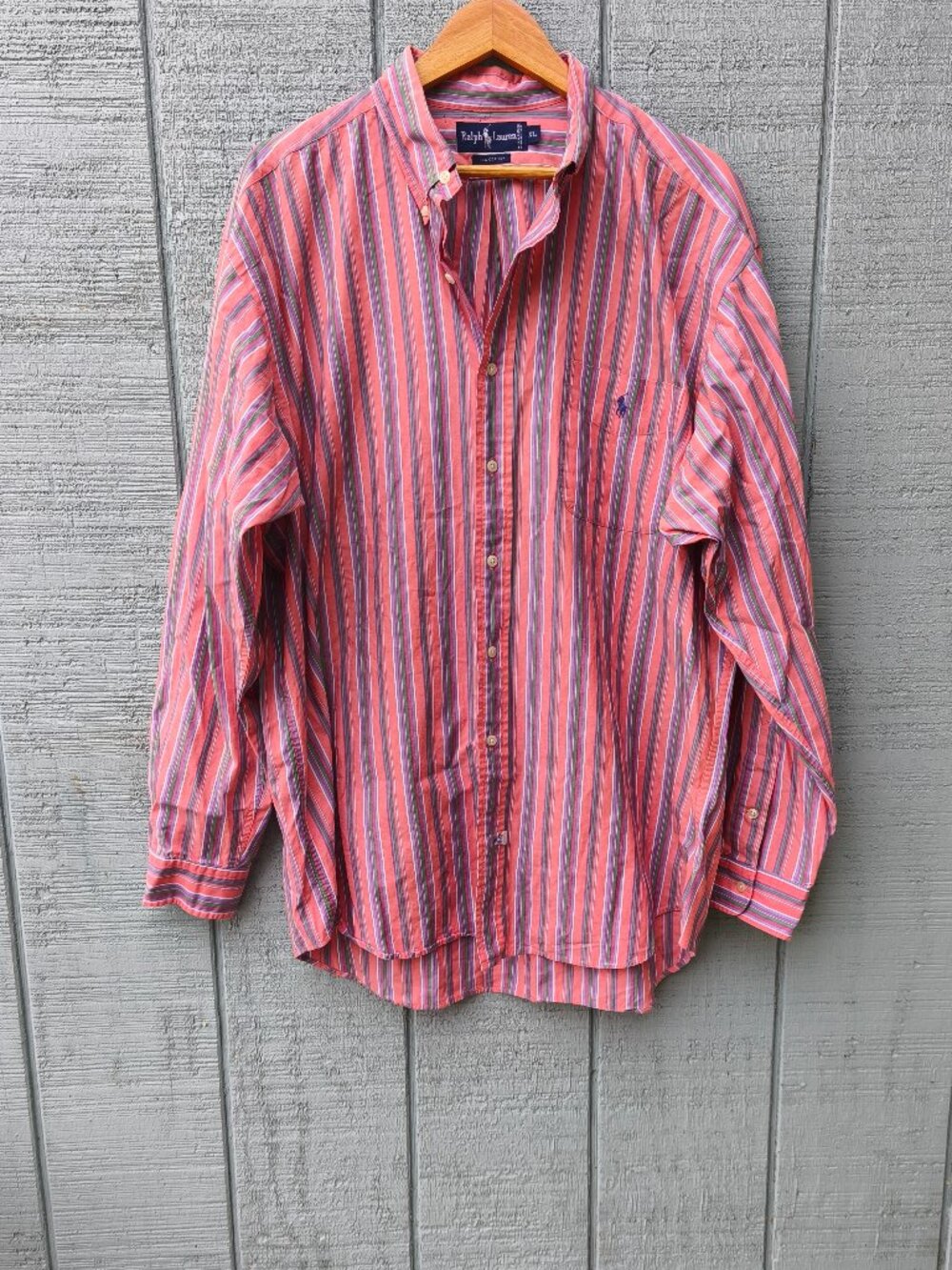 Men's Polo Ralph Lauren Striped Button Down Shirt Embroidered Logo sz XL Red